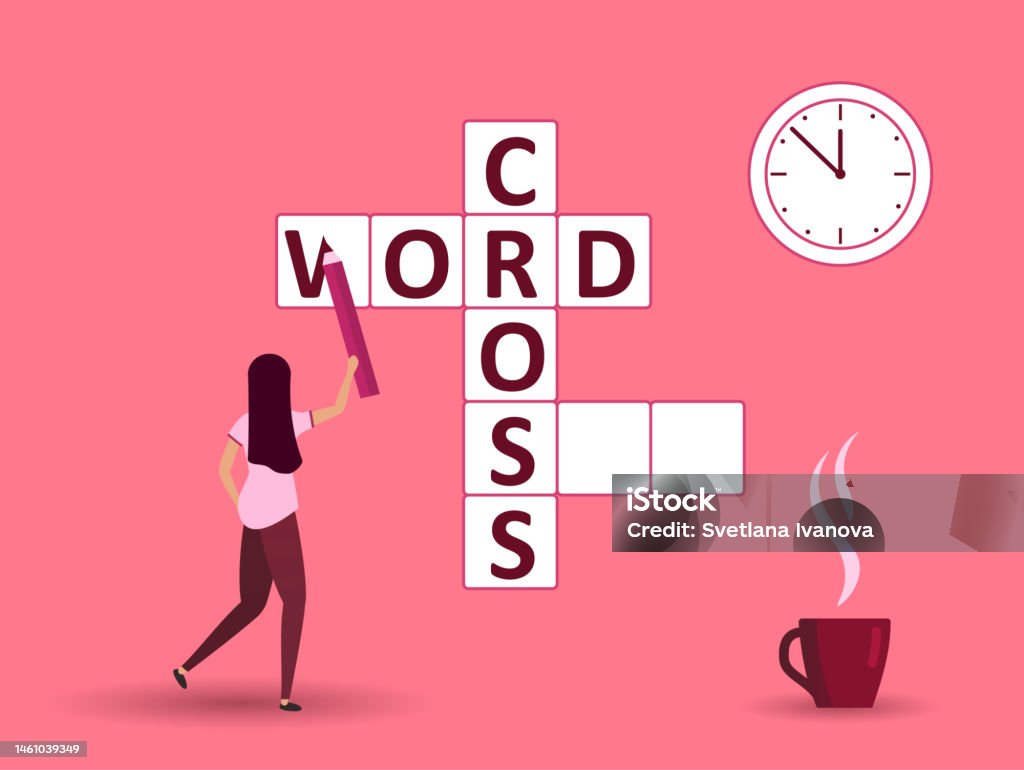 Brain Training crossword. Puzzle Solving Concept. People Have Fun Thinking on Riddle, Logic Game. Cartoon Vector Illustration